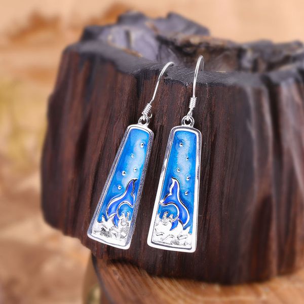 

100% authentic s925 sterling silver earrings fashion handmade ladies burnt blue mermaid dreams earrings original