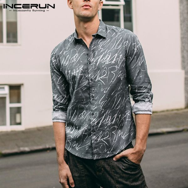 

incuner fashion business casual shirts men print lapel long sleeve 2019 handsome high street autumn brand shirts men s-5xl, White;black