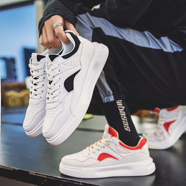 

thick floor shoes men's casual leather surface small white wild waterproof light 2019 new winter korean version of the trend, Black