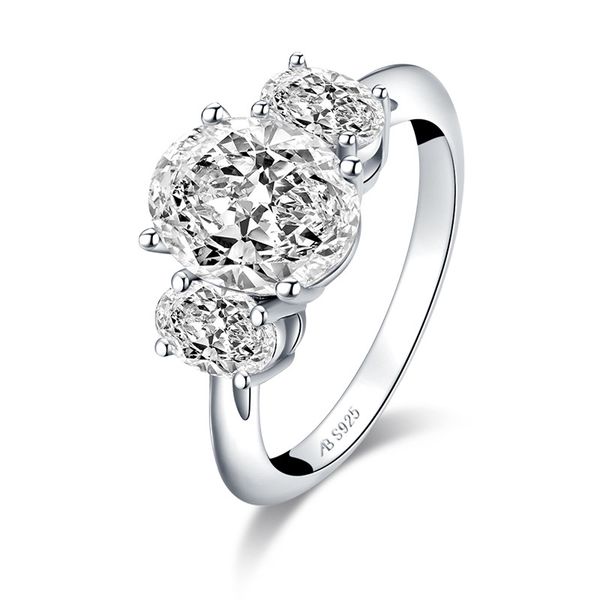 

yf2778engagement wedding ring s925 silver europe and america cross-border jewelry 3 carat oval main stone three stone models, Slivery;golden