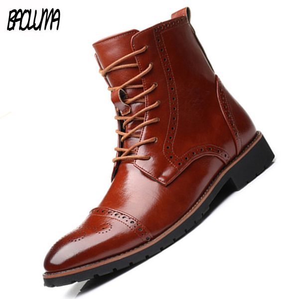 

men boots classic men pointed toe boots quality leather boot outdoor non-slip ankle retro mans footwear, Black
