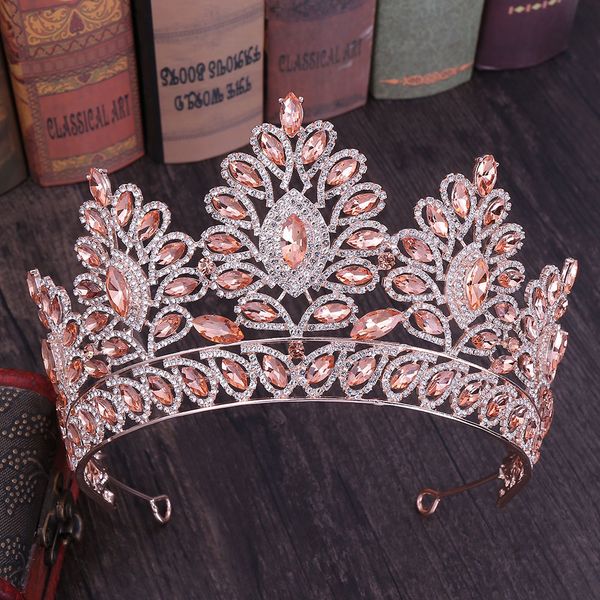 

kmvexo 2019 new vintage baroque tiara crowns queen king bride pink crystal crown pageant bridal wedding hair jewelry accessories, Golden;white