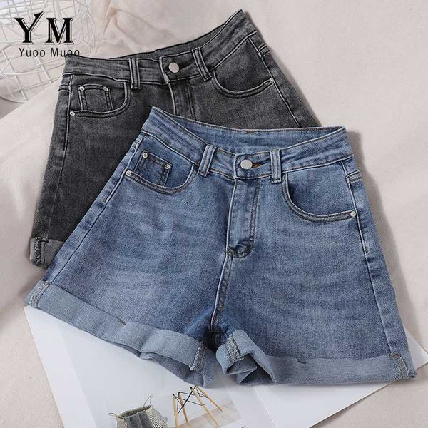 

yuoomuoo women denim shorts casual all match crimping high waist jeans shorts korean fashion blue black jeans ladies, White;black