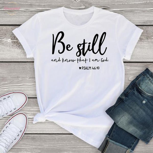 

be still that t shirt women religious christian tshirt casual summer faith bible verse graphic tee, White