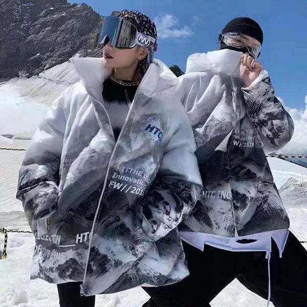 

women men winter jacket snow warm fashion down jacket casual cotton clothing couple cotton clothes outdoor sports windbreaker, Black