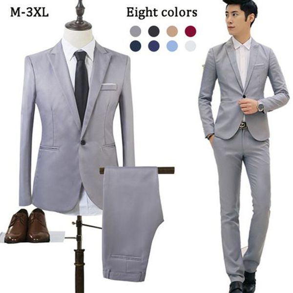 

men's fashion business casual one button dress two-piece men's groom wedding dress clothing business slim suit suit, White;black