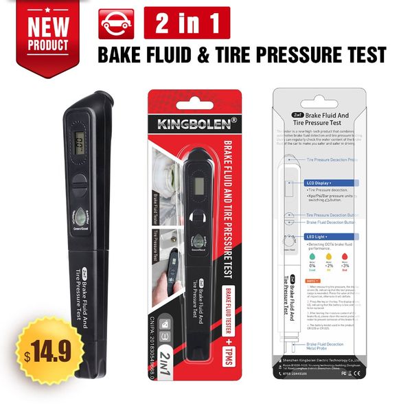 

brake fluid &tire pressure guage tester 2in1 oil quality digital testing led universal detector car vehicle obd2 diagnostic tool