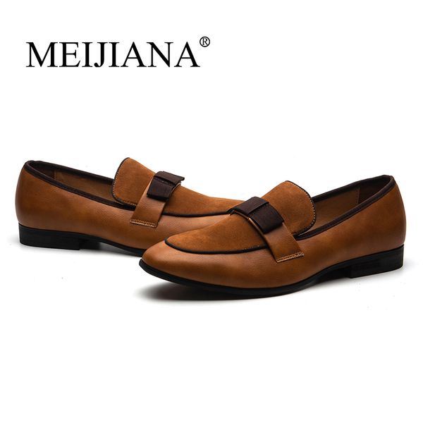 

meijiana patent genuine and dress tie wedding leather patchwork bow party men's with men shoes suede banquet loafers, Black