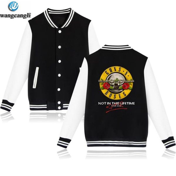 

2020 skull guns n roses punk baseball winter hoodies men rock band sweatshirt men hoodie funny plus size bomber jacket clothes, Black