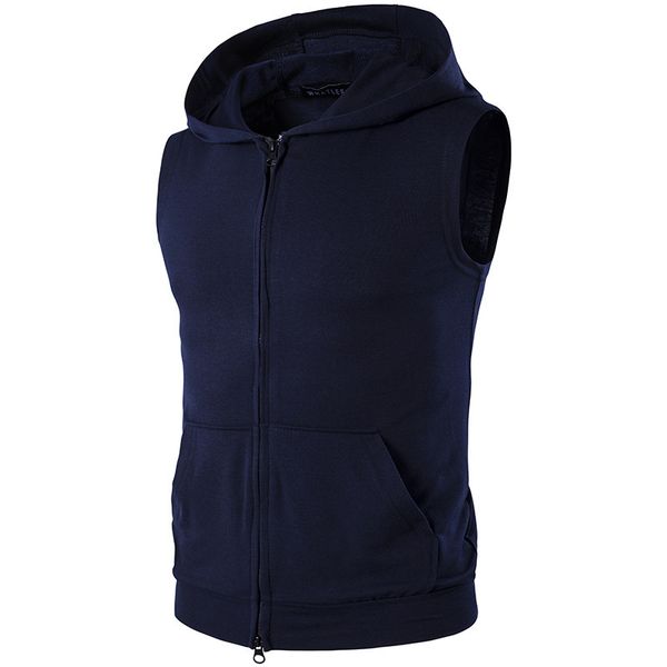 

men's sleeveless hooded sweater vest young casual zipper jacket larg size male clothing, Black