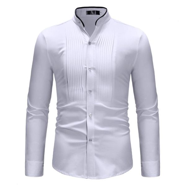 

fold the front collar shirt gentlemen long sleeve hit scene party dress shirt, White;black