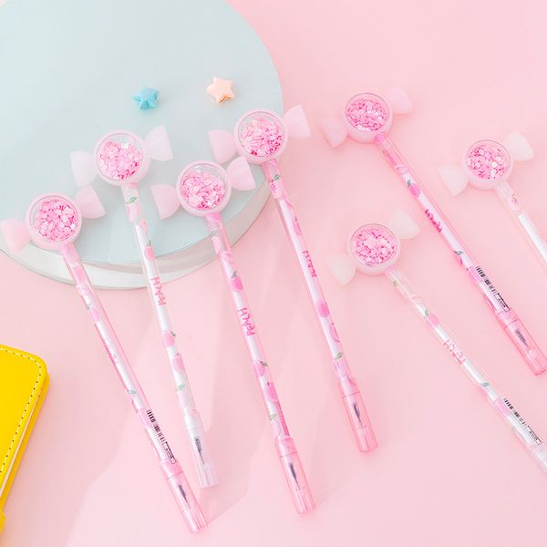 

10pcs/lot cute candy head shiny drift sand peach penholder gel pen student stationery school office supply 0.38mm black ink