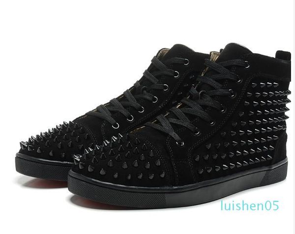 

2020 new arrival mens womens black matter leather with black spikes high sneakers,designer men causal sports shoes drop shipping al03