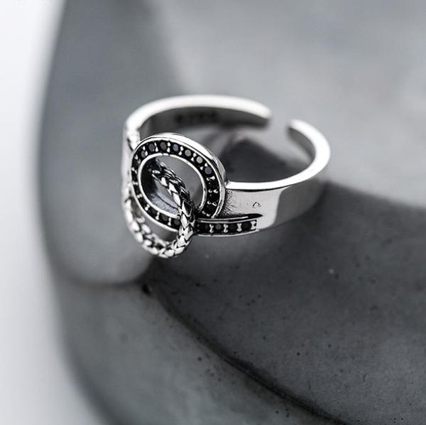 

wedding engagement ring jewelry 925 silver finger ring exaggerated geometric circular openings adjust for men women, Golden;silver