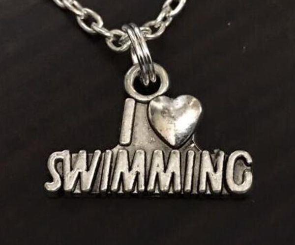 

vintage silver statement i love swimming choker necklace alloy pendant chain collar new jewelry for women gift