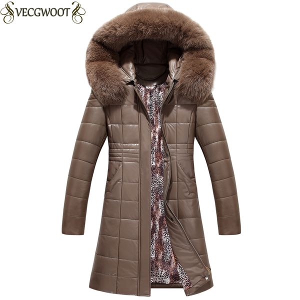 

7xl 2017 new down feather leather jacket winter women big yards middle-aged parkas warm hooded long leather jacket female wyt304, Black