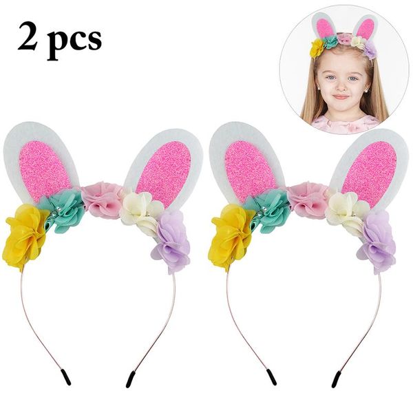 

hair accessories fashion 2pcs glitter ears headband kids flower nylon bands girls headbands easter, Slivery;white
