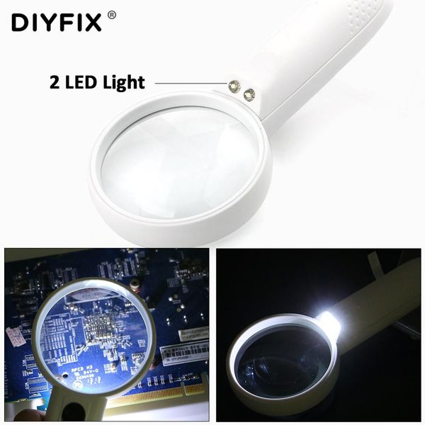 

diyfix 4x zooming handheld illuminated magnifier pocket magnifying glass jewelry loupe optical lens tool with 2 led lights