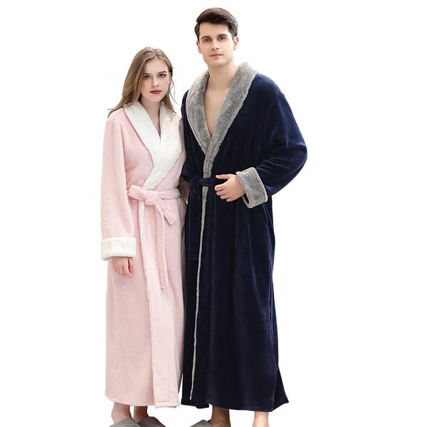 

women winter long warm flannel bathrobe plus size lovers fur blue bath robe bride soft night dressing gown men sleepwear, Black;brown