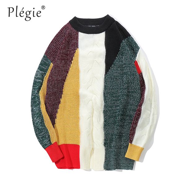 

plegie color patchwork pullover sweaters mens harajuku casual knit sweaters 2018 hip hop male sprited streetwear knitwear, White;black