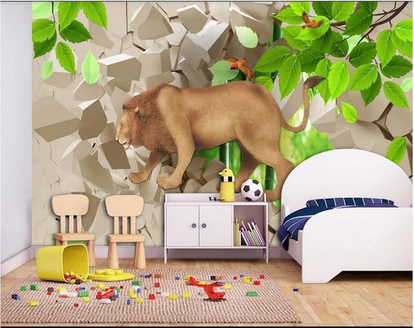 

3d wallpaper stickers custom p 3d cartoon lion animal beautiful children's room mural wallpaper for kids sticker wallpaper for walls 3