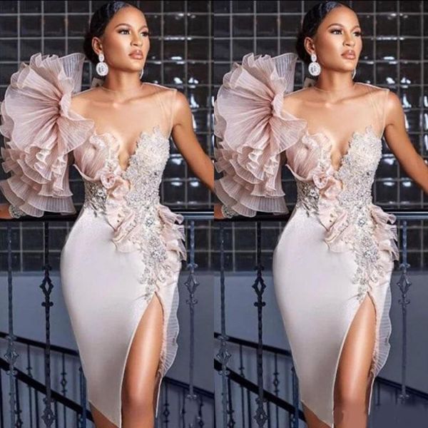 

new arrival short sheath cocktail dresses appliques beads flowers illusion split plus size prom gowns for graduation homecoming wear, Black