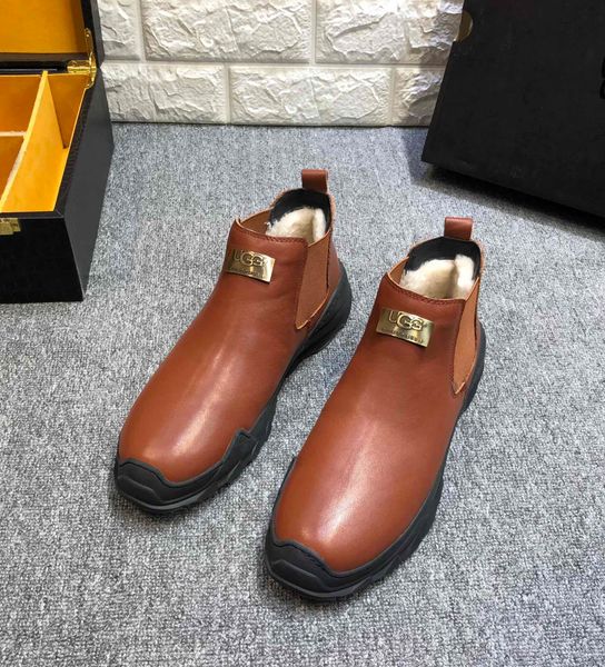 

fast delivery version winter boots snow boots men's shoes stylish flat short fur ankle boots short fur warm shoes a2, Black