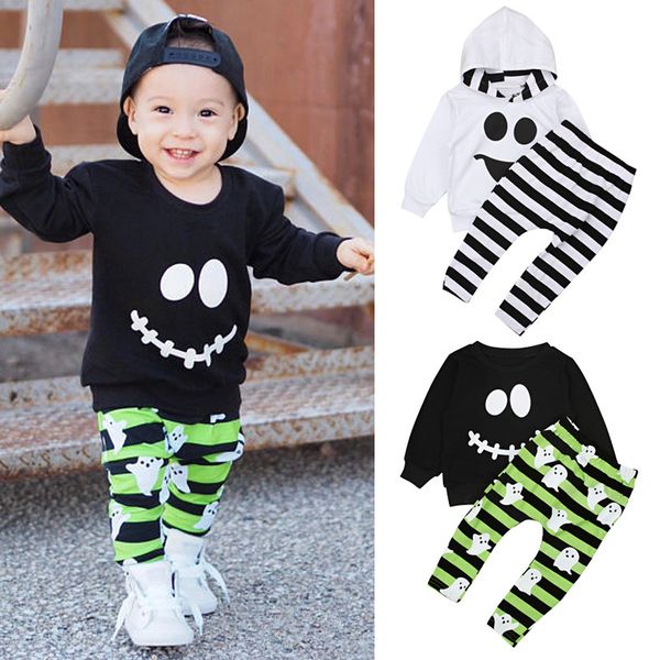 

fashion boy clothing set toddler baby boys kids clothes sets cartoon ghost pullover pants halloween outfits set, White