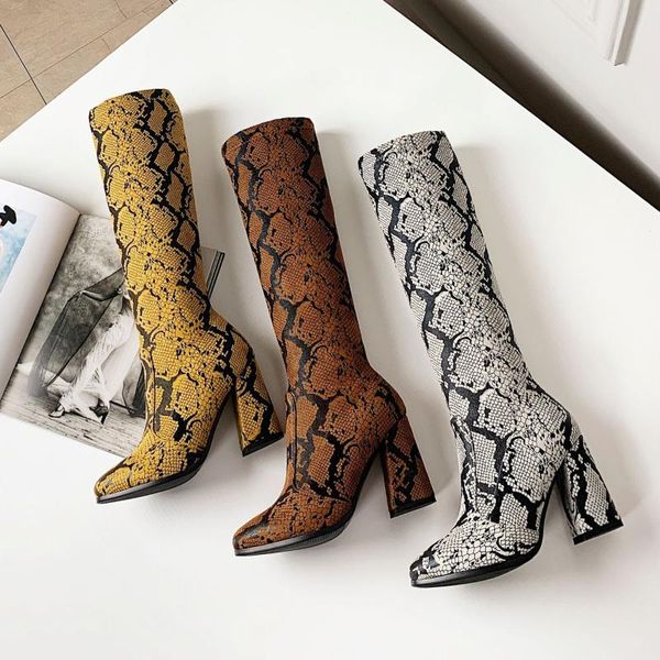 

2019 winter sharp coarse with snake women's long boots size code, Black