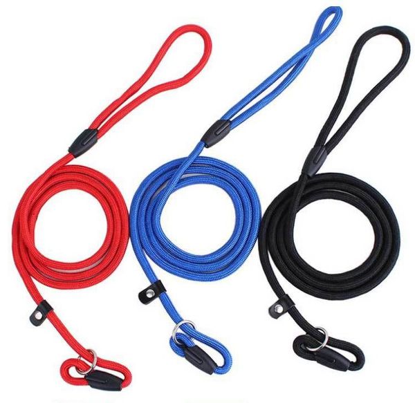 

130cm long 0.6cm diameter nylon dog leash rolled round dog slip lead collar leash training 3 colors