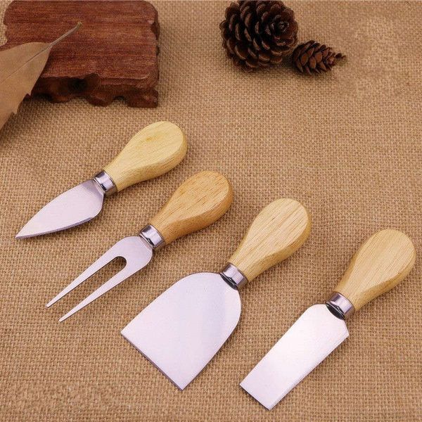 Kit affettatrice per coltelli da formaggio con manico in legno Utensili da cucina per torte Tagliapasta per pizza Accessori utili 4 pezzi / set