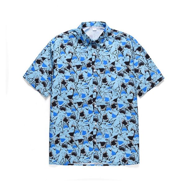 

casual summer short sleeve fashion brand print men blouse harajuku shirt 2019 loose beach shirts male quality hawaiian beachwear, White;black