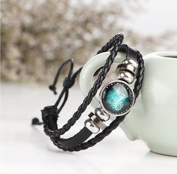 

мода punk 12 созвездия светящейся кожа браслет мужчина мальчики девушка женщин полированные ювелирные изделия аксессуаров подарки браслет, Golden;silver