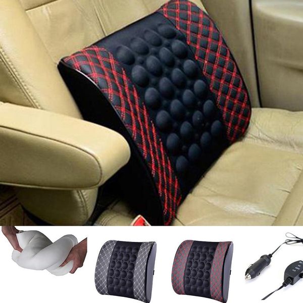 

car electric lumbar vibrating massage cushion black red, black white seat support pillow 12v