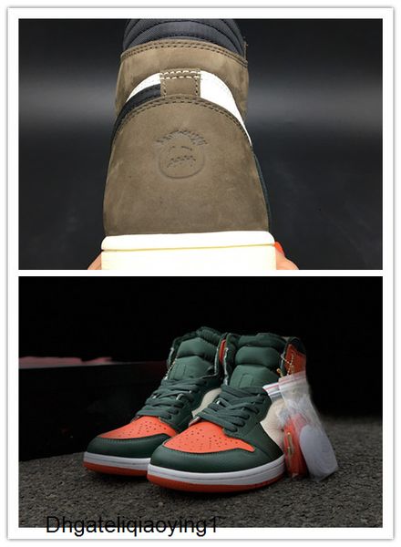 

wholesale new 1 high og green brown low men basketball shoes sports sneakers trainers size 7-13, Black