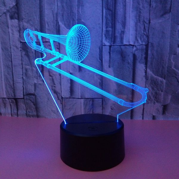 

musical instruments colorful 3d lamp acrylic trombone 3d nightlight remote touch switch 7 color change light fixtures
