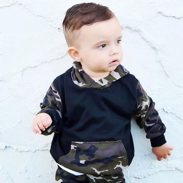 

baby boys camouflage hoodie long pants 2pcs outfits set clothes 2019 new infant clothes baby clothing sets, White