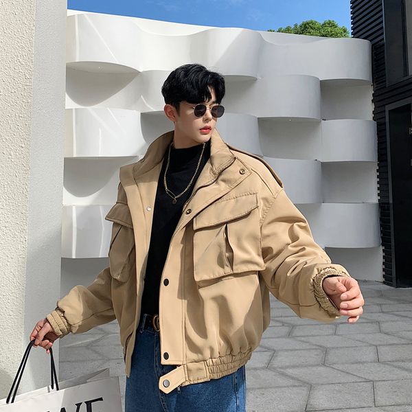 

winter 2019 new slim-fit, large-pocket, work jacket, motorcycle jacket, casual, casual and fashionable youth men's wear, Black