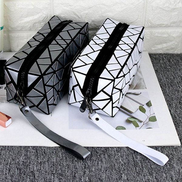 

1 pc geometric rhombic makeup bag waterproof pu zipper creative desgin women cosmetic storage bag travel make up dropship