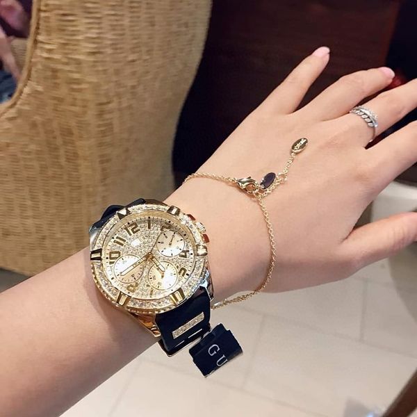 

watch 2020 new gu american tide brand new silver case diamond 3 color tape female watch, Slivery;brown