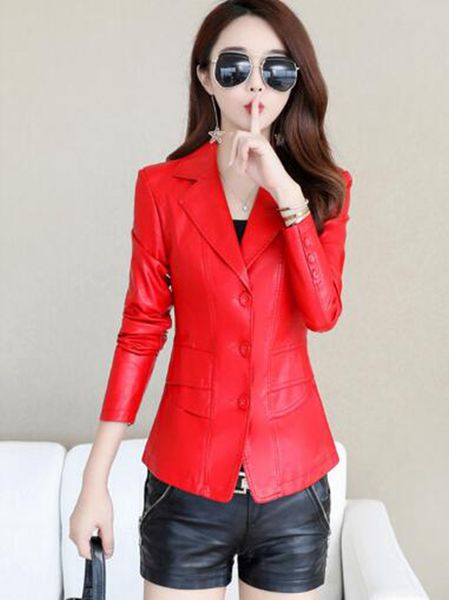 

women autumn and winter leisure fashion new boutique slim personality trend business short show slim large size pu leather coat / m-4xl, Black