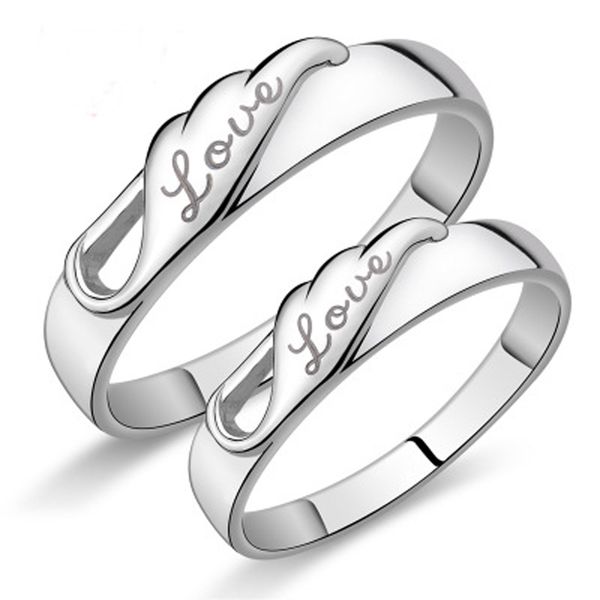 

2 pcs/ pair new simple silver plated jewelry promise engagement wedding couple ring romantic lovers' rings for women and men, Slivery;golden