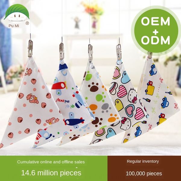 

pu triangle saliva pu mi baby saliva towel cotton hidden buckle double-layer printed triangle towel bib pocket
