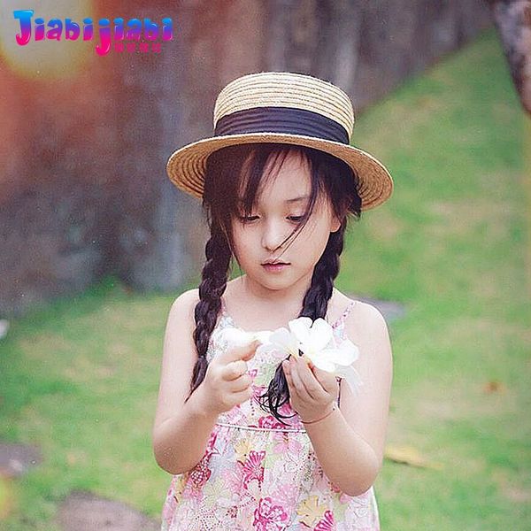 

parent-child female summer baby girl straw hat princess woman travel panama bucket hat maiden gentlewomen sun beach 2-30 old, Blue;gray