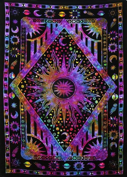 Hippy Hippie Celestial Mandala Moon Sun Tapestry Wall Hanging