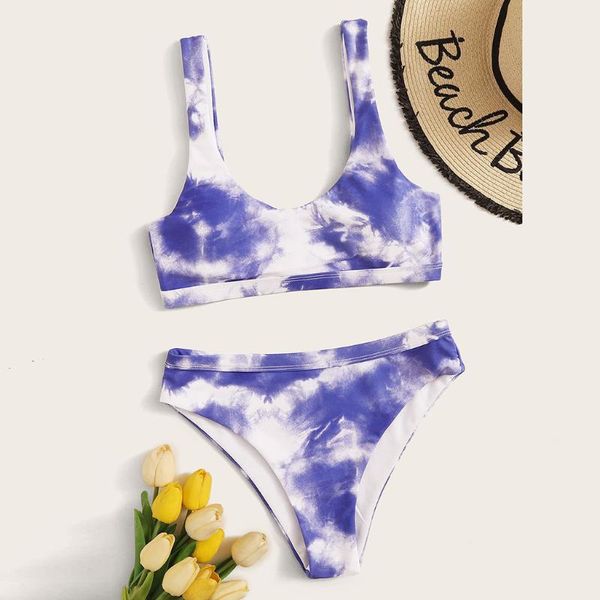 

tie-dye print bikini set swimwear push up filled bra swimsuits bathing suit women halter biquini beach wear bikini 2020jg3, White;black