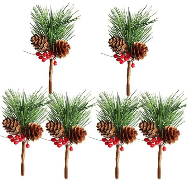 

2020 10pc christmas red berry and pine cone picks with holly branches floral decor