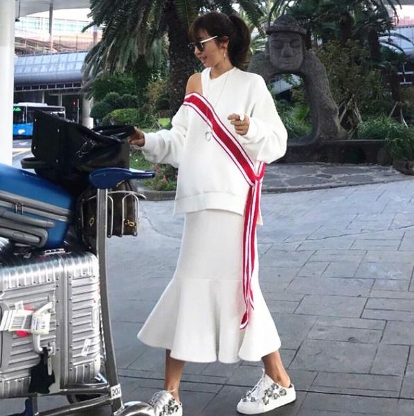 

women hoodies tracksuit winter hoodie skirt set strapless loose ribbon fishtail skirt suit two pieces women 's sets female tide, Gray