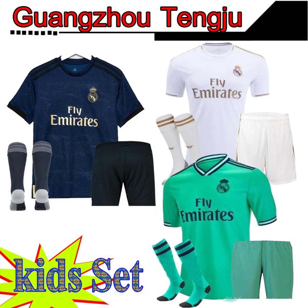 

new 2019/2020 real madrid soccer jerseys kids sets 19 20 asensio modric bale isco hazard football shirts home away kids kits customize, Black;yellow