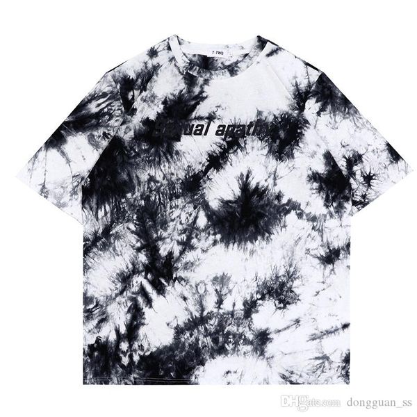 

tie dye streetwear summer t shirt men and women short sleeve loose casual tshirts oversize crewneck hip hop cotton tees, White;black